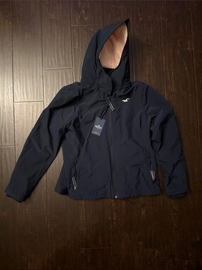 Hollister Navy Hooded Ski Jacket with Light Pink Lining